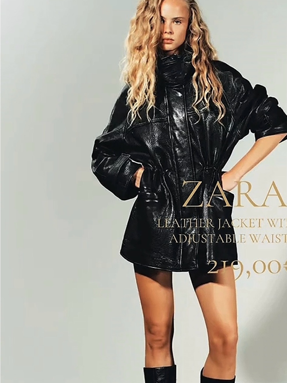 Zara Black 100%  leather  High-Neck Jacket adjustable waist . NWT size xs/ s